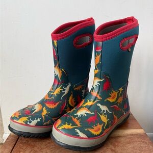 BOGS Kids Skipper 2 Dinosaur Pattern Rain Snow Boots - Red and Yellow